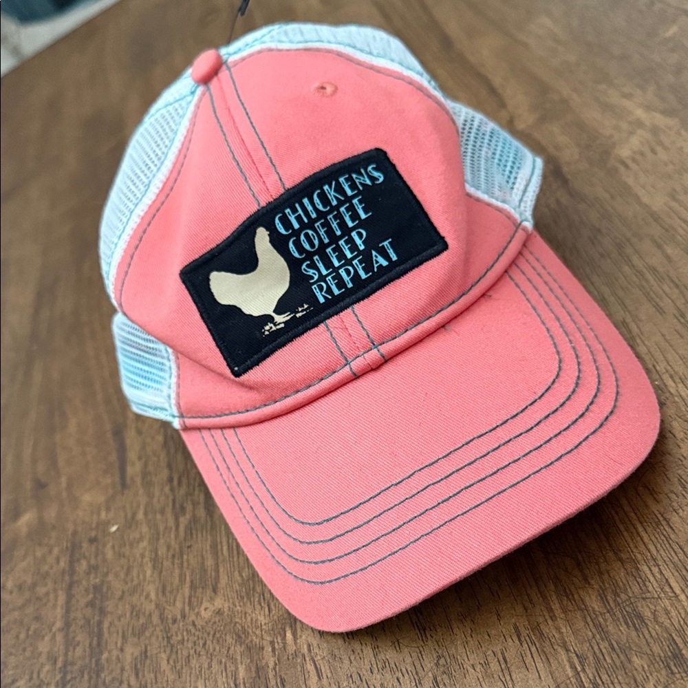 Chickens Coffee Sleep Repeat Coral Trucker Hat